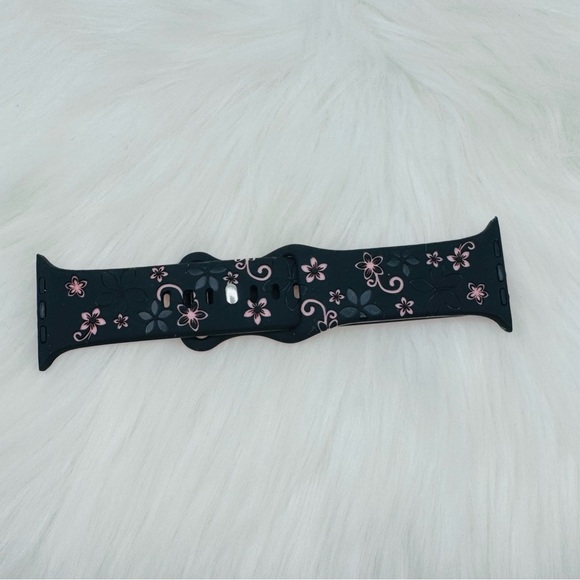 New Black & Pink Floral Design Apple Watch Bands 42mm 44mm 45mm 49mm - Picture 2 of 9